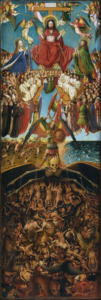 Crucifixion of Jesus Day of Judgment (1420-1425)  oil painting by Jan van Eyck.
