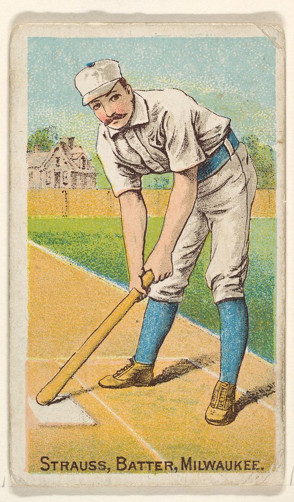 Strauss, Batter, Milwaukee baseball card (1887) from the Gold Coin series (N284) for Gold Coin Chewing Tobacco by D. Buchner…