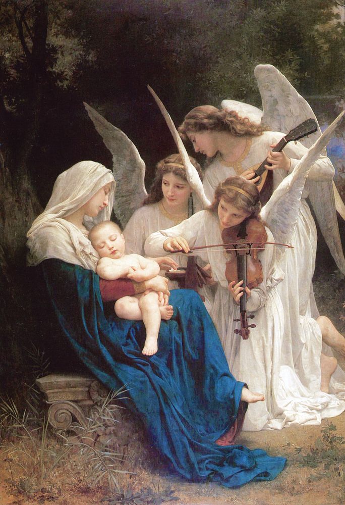 The Virgin of the angels (1881) neoclassical oil painting by William-Adolphe Bouguereau.