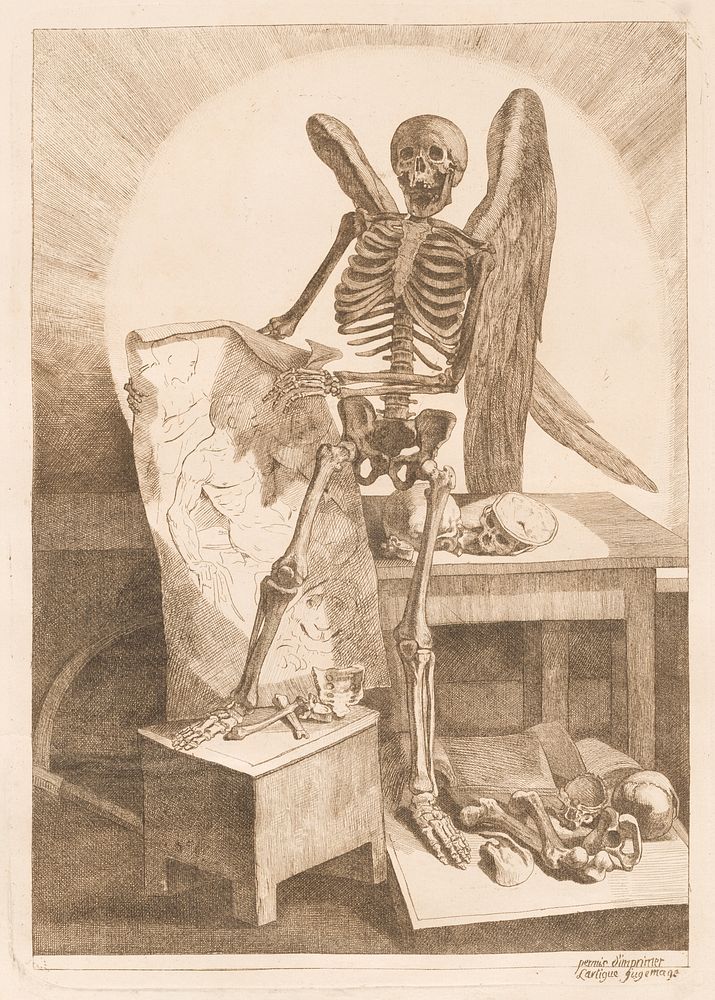 A Winged Skeleton Holding an Anatomical Drawing, NGA 162365 (1779) by Jacques Gamelin.