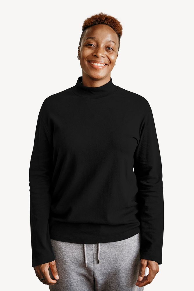 Woman in black sweater, blank design space