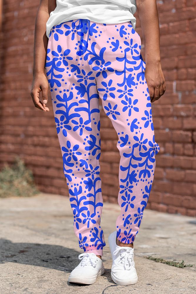 Jogger pants mockup psd, colorful pattern, streetwear apparel fashion design