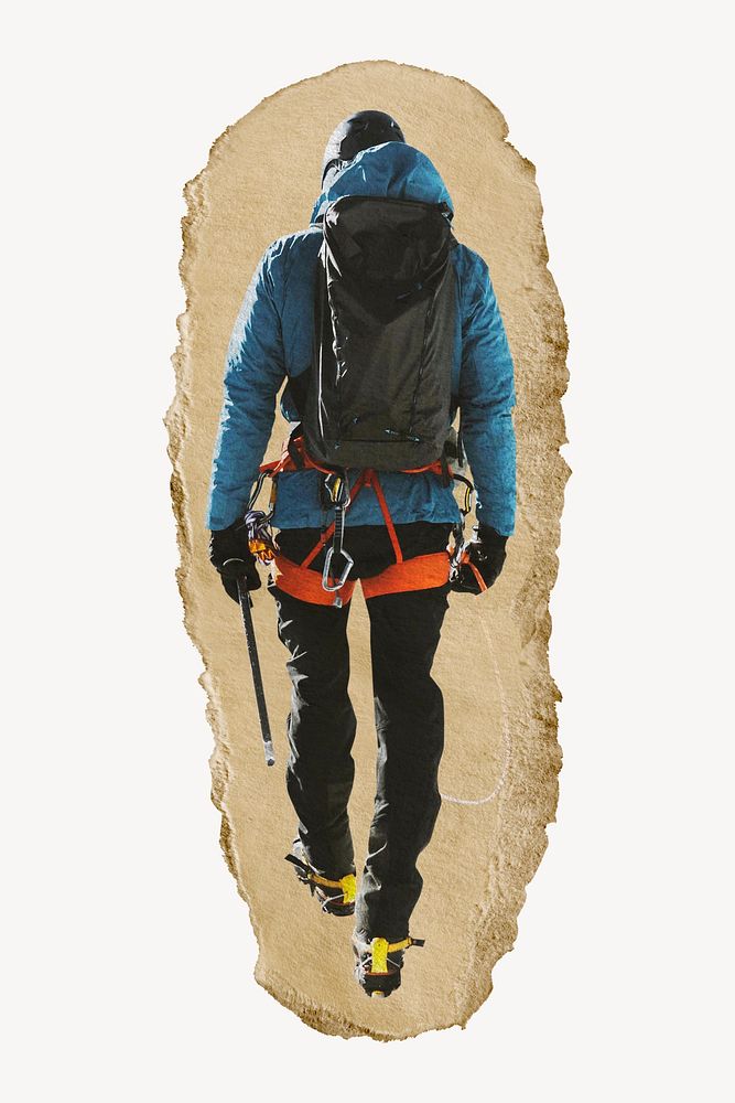 Man backpack for hiking collage element psd