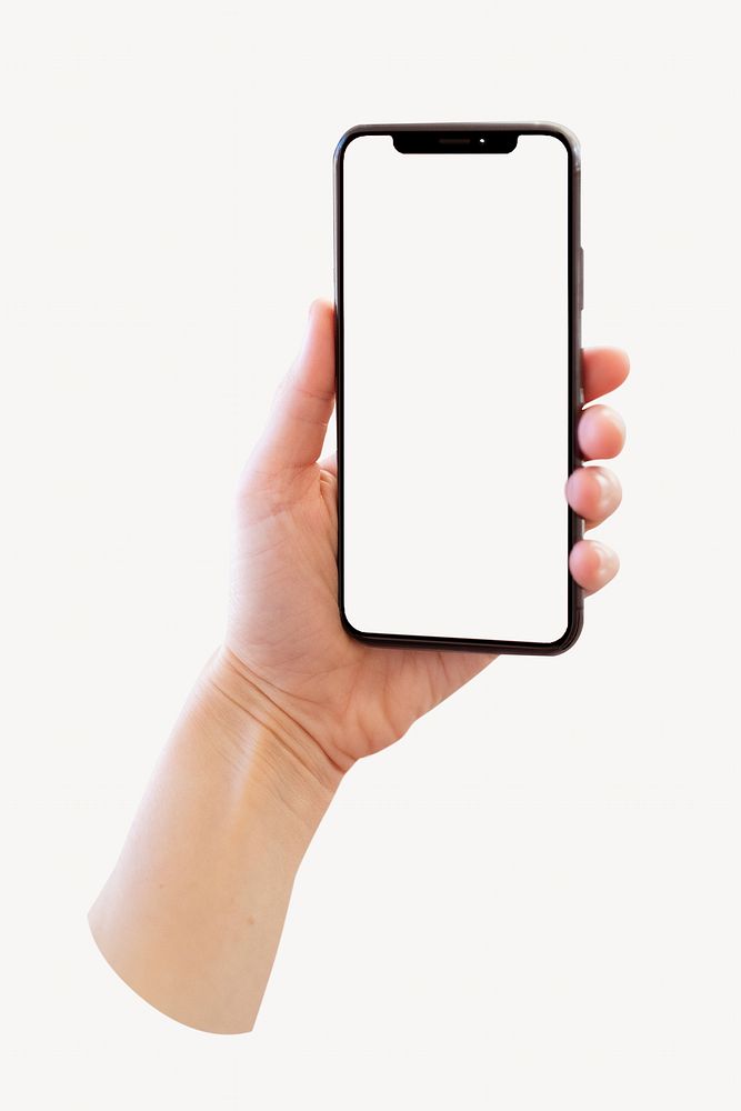 Hand holding smartphone isolated image