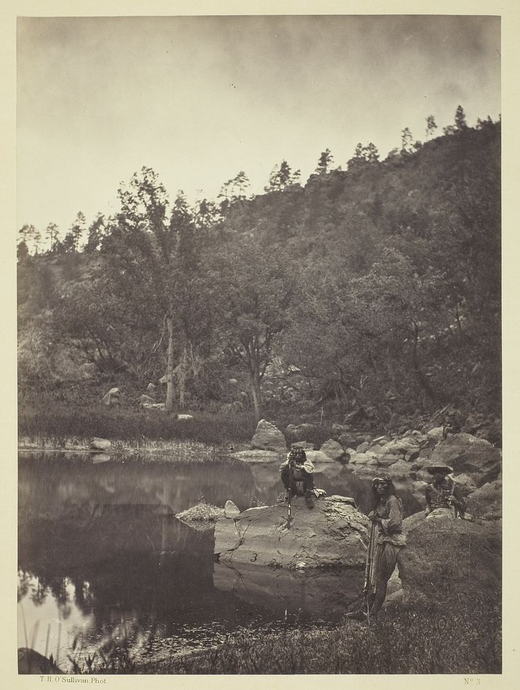 View on Apache Lake, Sierra Blanca Range, Arizona, Two Apache Scouts in the Foreground by Timothy O'Sullivan