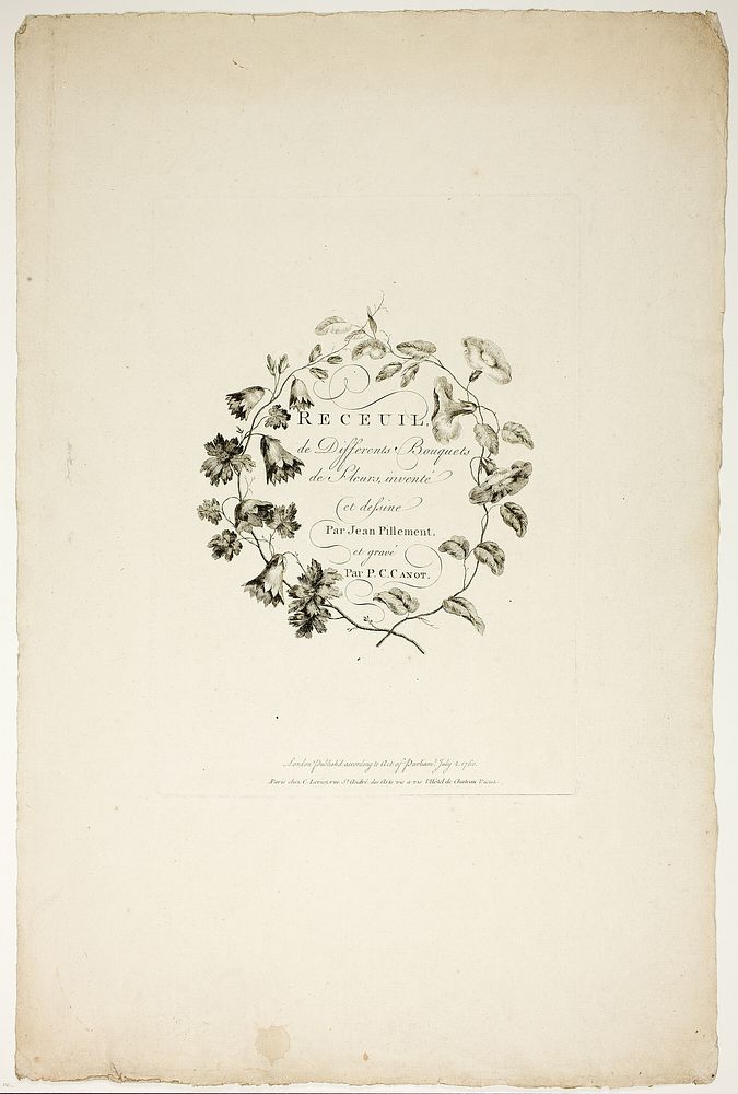 Cover for Collection of Different Bouquets of Flowers, Invented and Drawn by Jean Pillement and Engraved by P. C. Canot by…