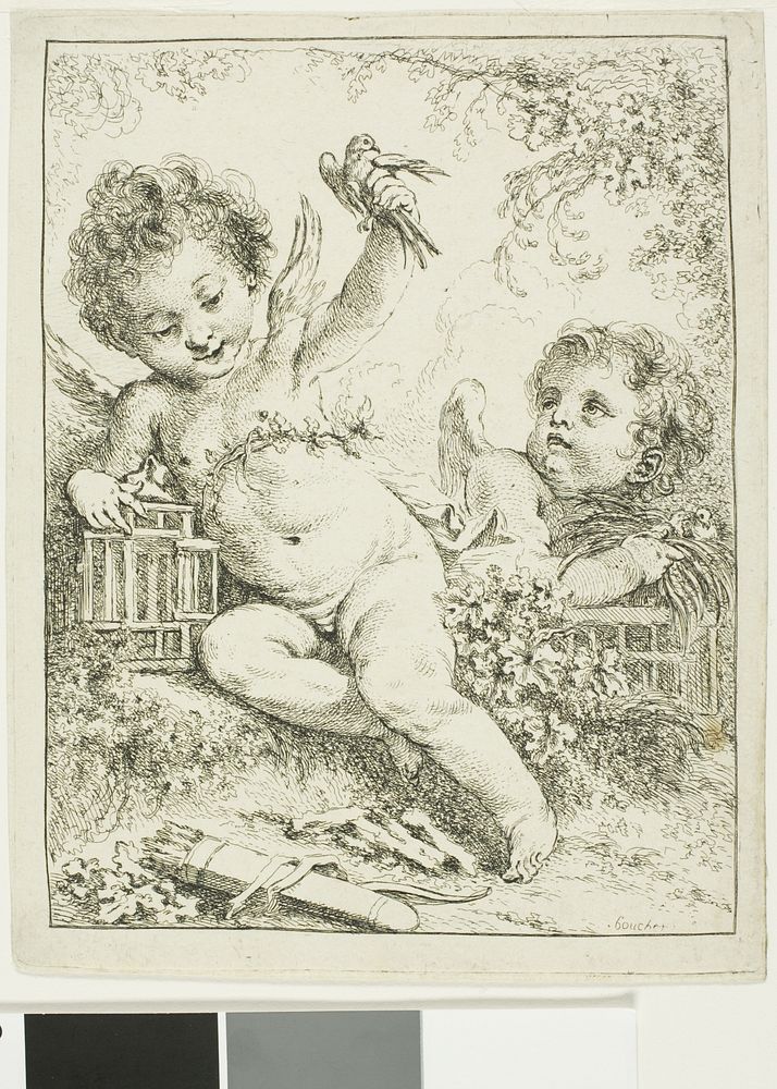 Two Putti with a Bird by François Boucher