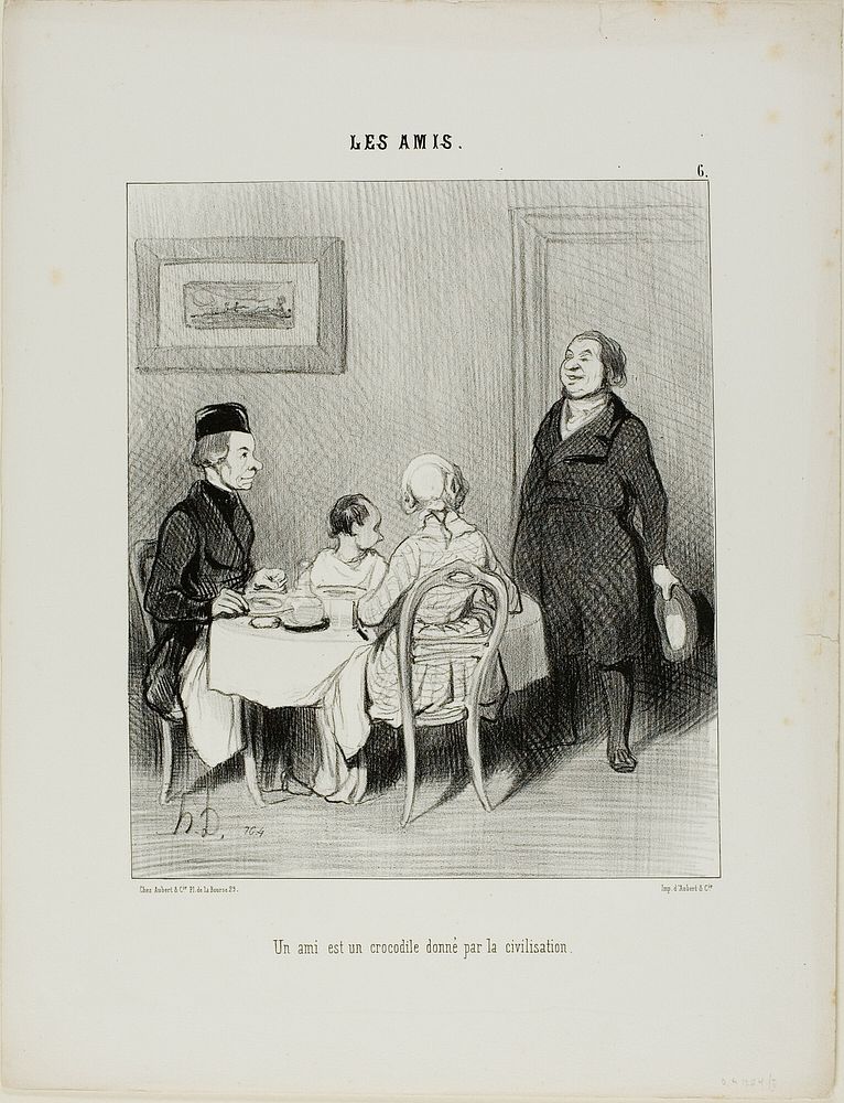 A friend is a crocodile produced by civilization, plate 6 from Les Amis by Honoré-Victorin Daumier