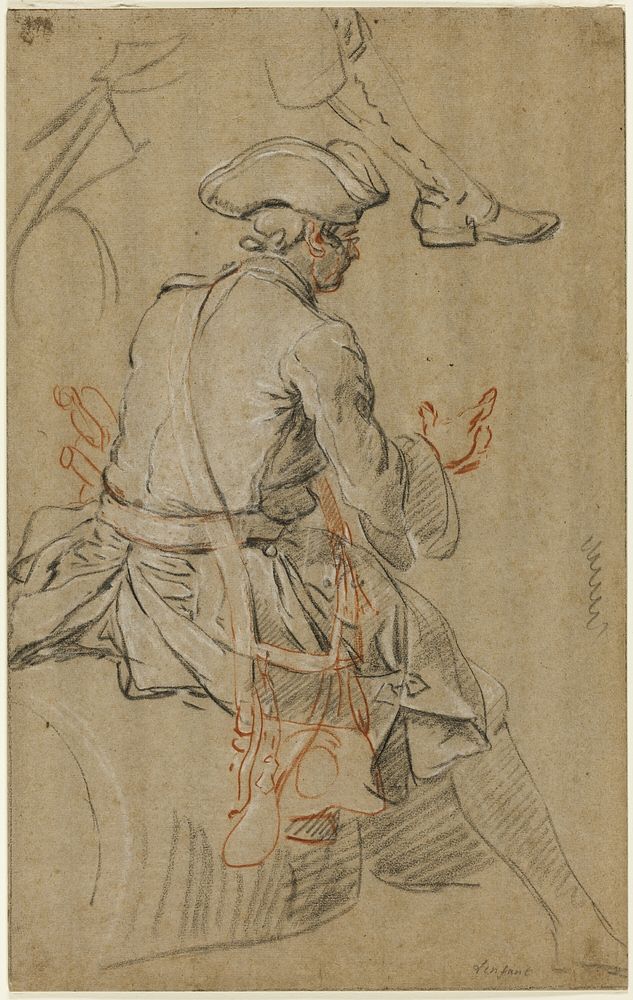 Sketch of Man on Horseback, with Separate Sketch of his Right Foot by Pierre Lenfant