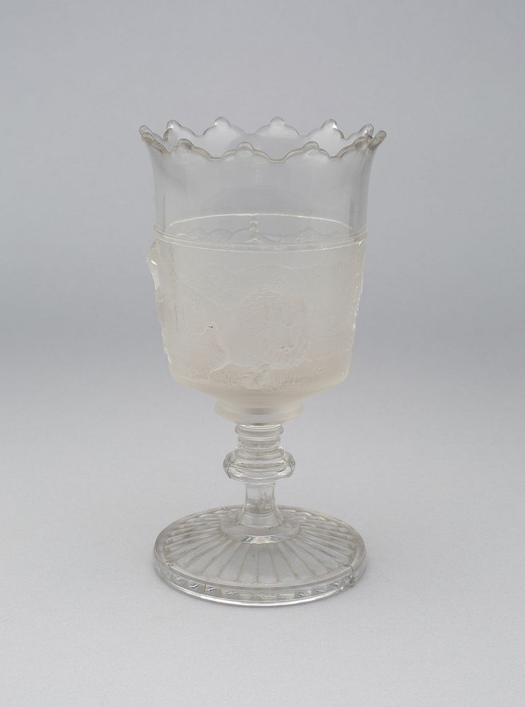 "Westward Ho!/Pioneer" pattern goblet on pedestal by Gillinder and Sons (Manufacturer)