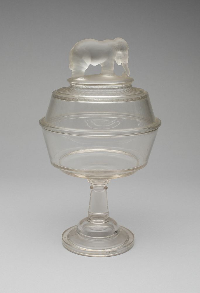 "Jumbo"/Elephant pattern covered compote on pedestal by Canton Glass Company (Manufacturer)
