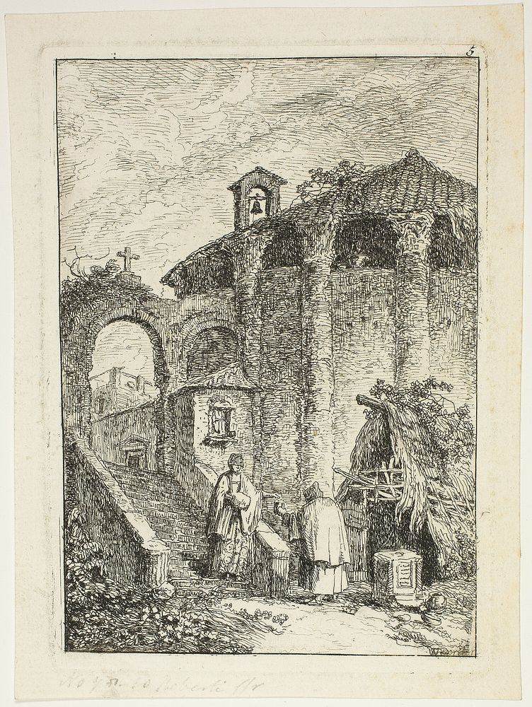 Ancient Temple, plate five from Les Soirées de Rome by Hubert Robert