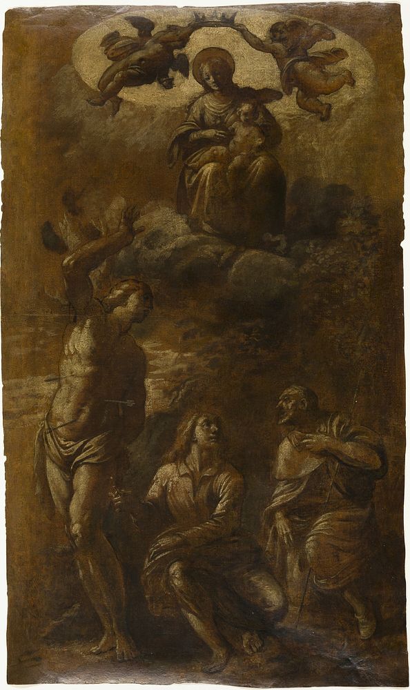 Virgin and Child in Glory with Saints Sebastian, John the Evangelist, and Roch by Pasquale Ottino