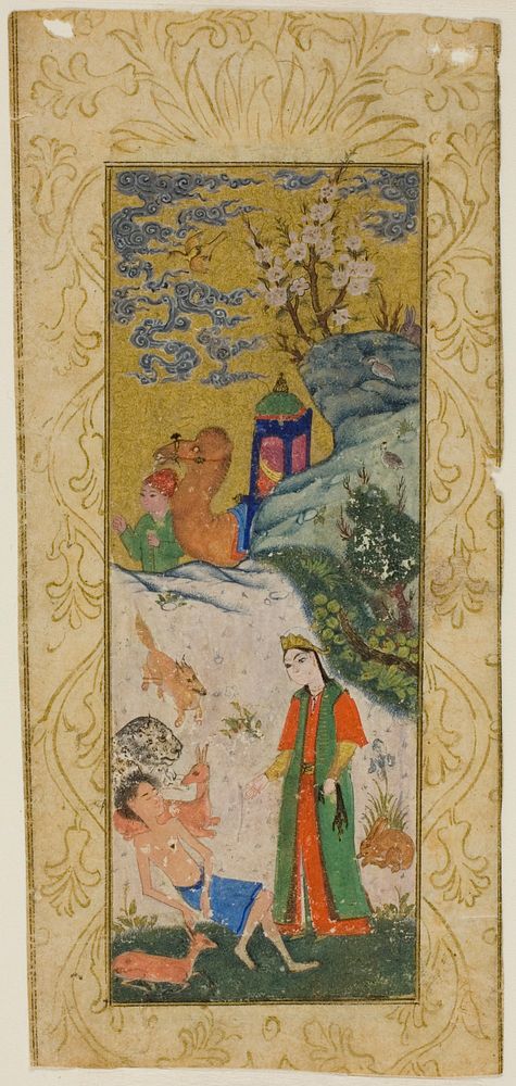 Layla Visiting Majnun in the Desert, page from a copy of the Khamsa of Nizami by Islamic