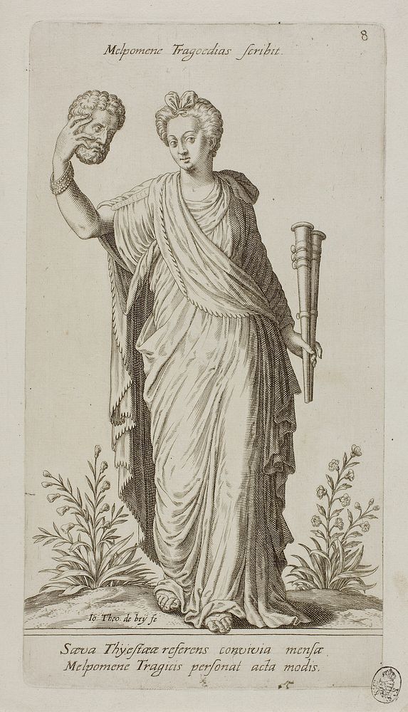 Melpomene, Muse of Tragedy, plate 8 from Parnassus Biceps by Johann Theodor de Bry