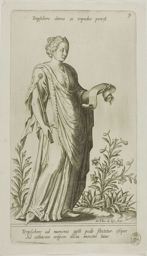 Terpsichore, Muse of Dance, plate 9 from Parnassus Biceps by Johann Theodor de Bry