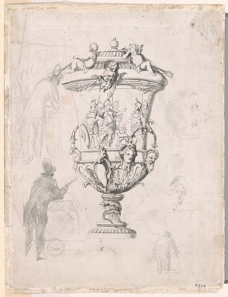 Figure Studies Around an Engraving of an Ornamental Vase by Paul Cezanne