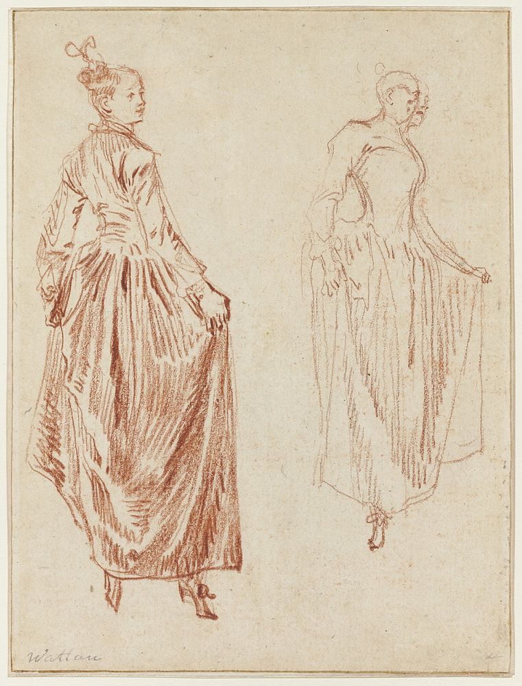 Two Studies of a Dancer, Raising Her Skirt in Her Two Hands by Jean Antoine Watteau