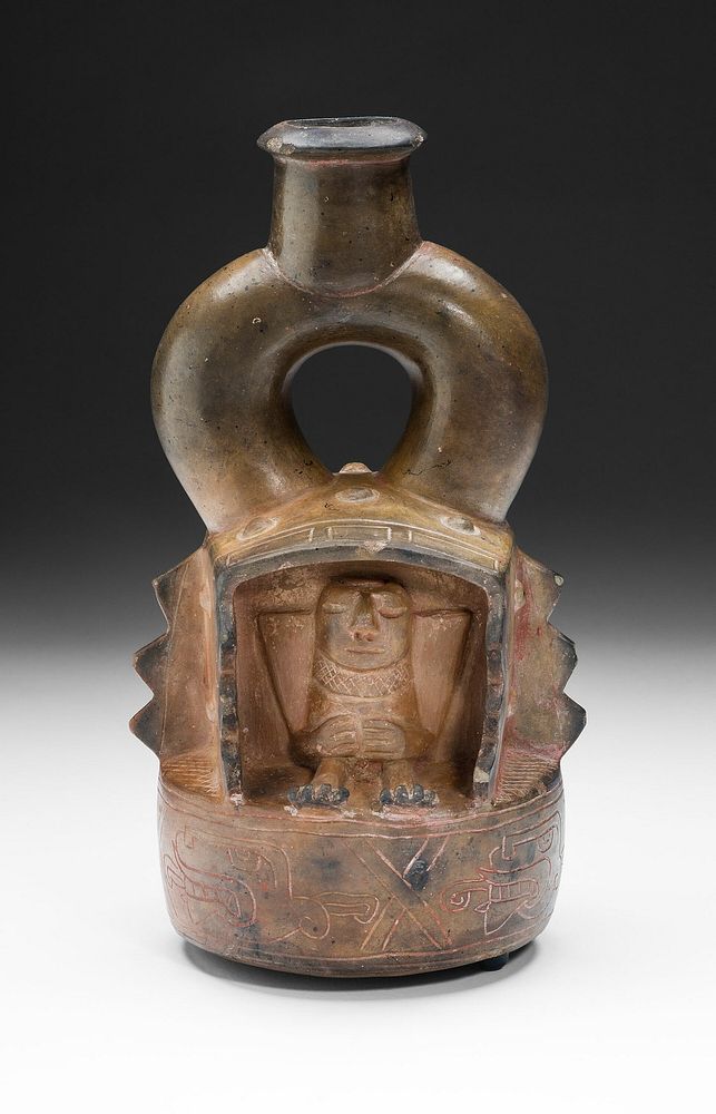 Vessel with Figure Seated Inside a Structure by Chavín