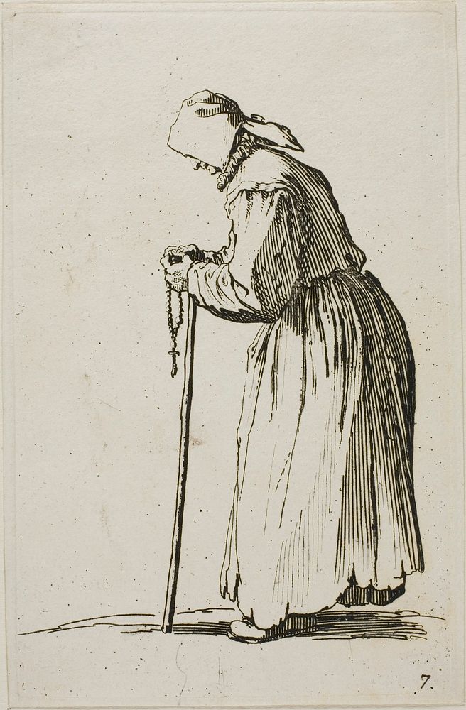 Woman Beggar with a Rosary, plate seven from The Beggars by Jacques Callot