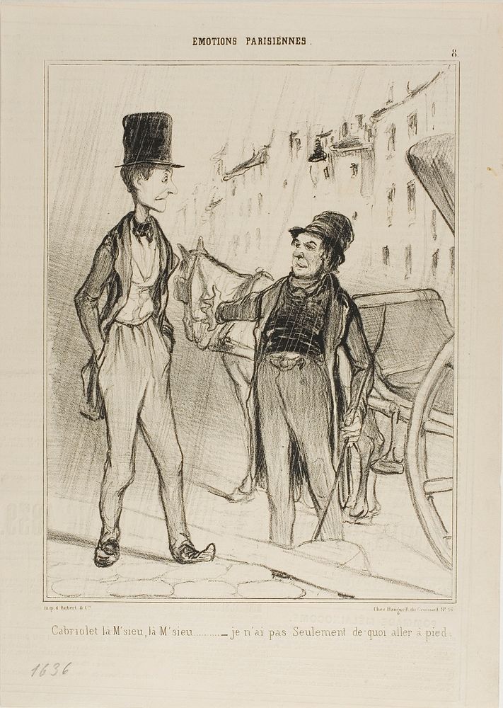 “- Taxi Monsieur? Taxi? - I don't even have enough to walk,” plate 8 from Émotions De Parisiens by Honoré-Victorin Daumier