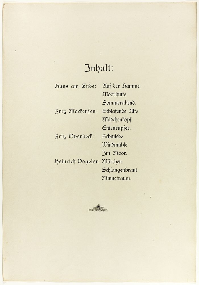 Portfolio, title page and colophon for Vom Weyerberg by Heinrich Vogeler