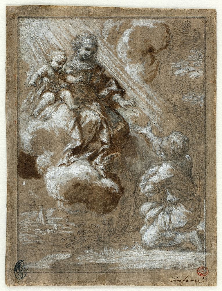 The Madonna and Child in Glory Appearing to a Kneeling Young Man by Ciro Ferri