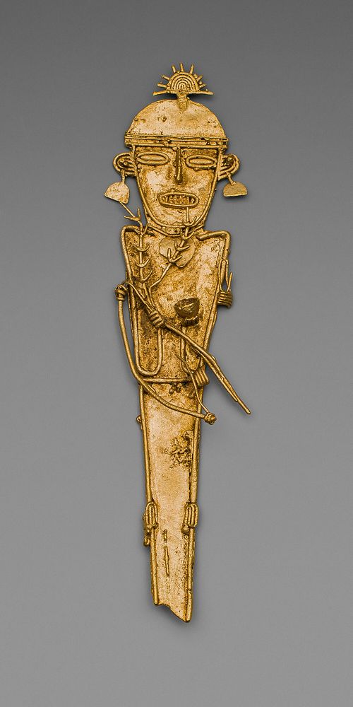 Figurine (Tunjo) of a Figure Holding Plants and Cup, Wearing a Crown by Muisca
