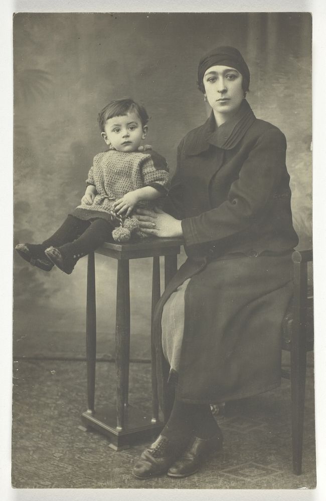 Untitled Postcard (Woman with Boy on Stand) by Unknown