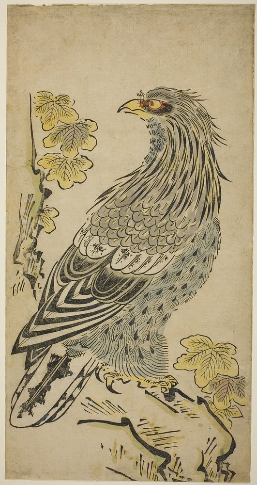 A Hawk on a Cliff near a Kiri Tree by Torii Kiyomasu I