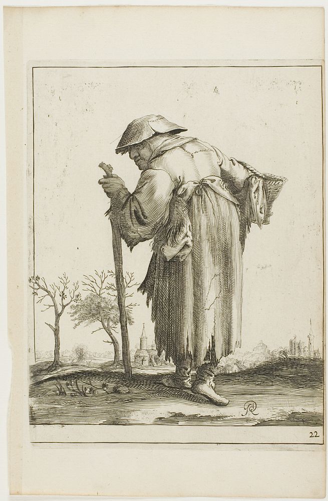 Marching Beggar Woman with a Basket, from T is al verwart-gaern (It's already confusing) by Pieter Jansz. Quast