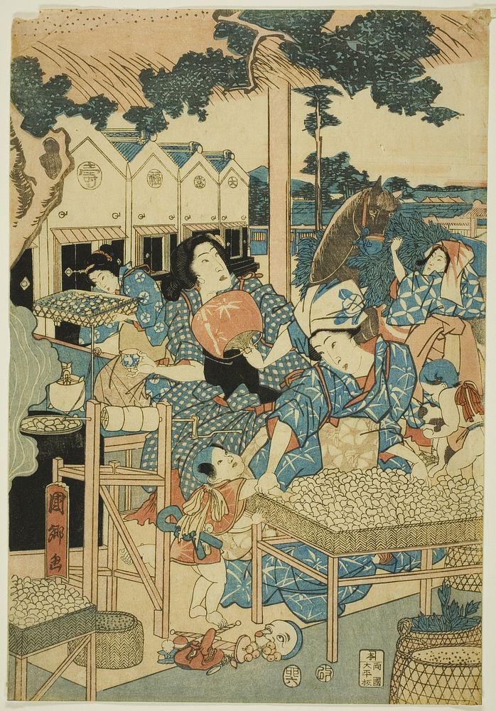 Great Prosperity at the Silk Farm (Kaikoya Daihanjono Zu) by Utagawa Kunisato