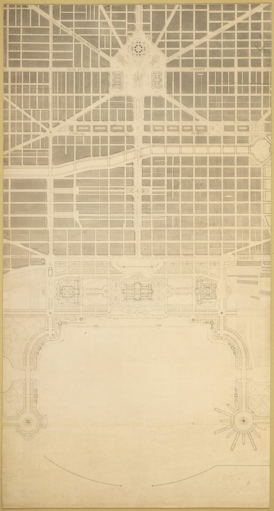 Plate 129 from The Plan of Chicago, 1909: Chicago. The Business Center of the City, Within the First Circuit Boulevard…