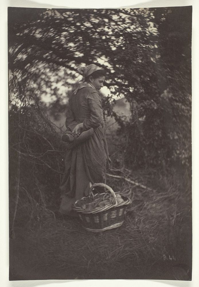 Woman Standing with Basket on Ground by Giraudon's Artist