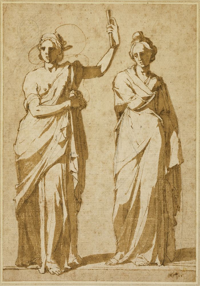 Two Standing Female Figures (Studies after Classical Statuary) by Andrea Boscoli