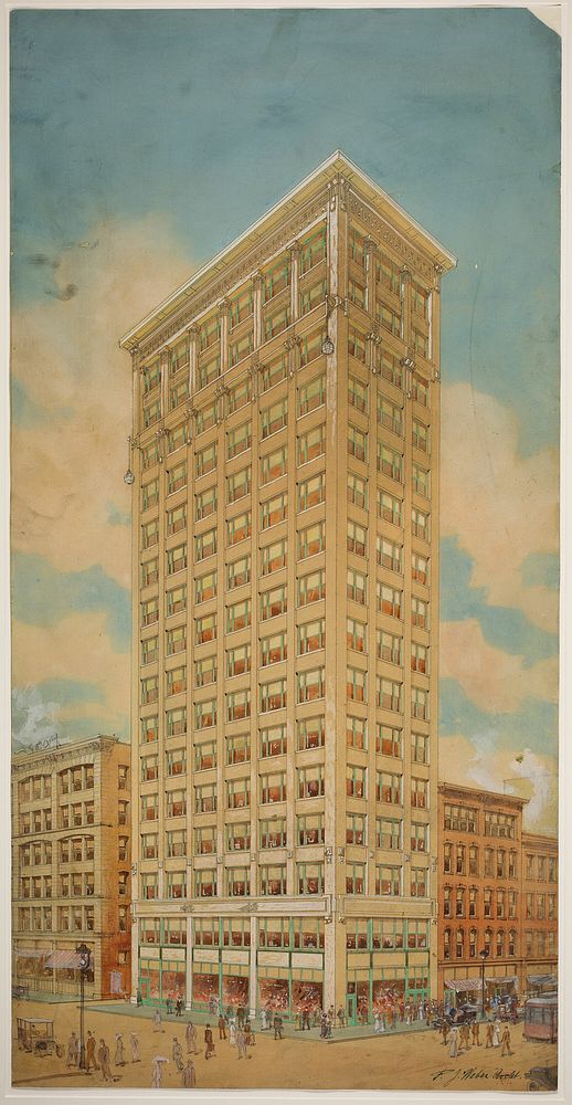 Prairie School Skyscraper, Chicago, Illinois, Perspective by Peter Joseph Weber (Architect)