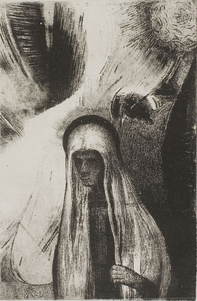 The Old Woman: What Are You Afraid Of? A Wide Black Hole! It is Empty Perhaps?", plate 19 of 24 by Odilon Redon