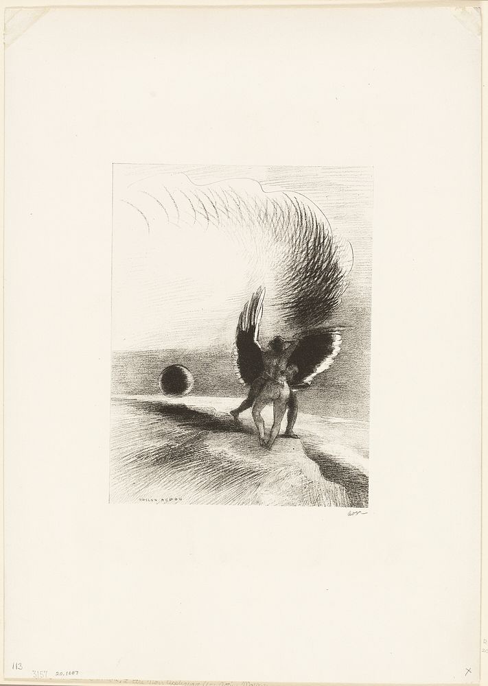 Beneath the Wing of Shadow the Black Creature was Biting Energetically, plate 4 of 6 by Odilon Redon