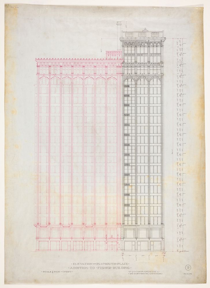 Fisher Building Addition, Chicago, Illinois, Elevation by Peter Joseph Weber