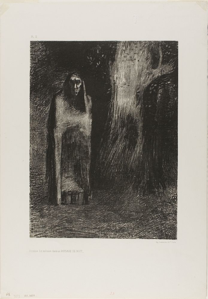 The Man was Alone in a Night Landscape, from Night by Odilon Redon