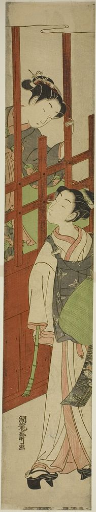 Courtesan Looks Down at Youth Dressed as Mendicant Monk by Isoda Koryusai