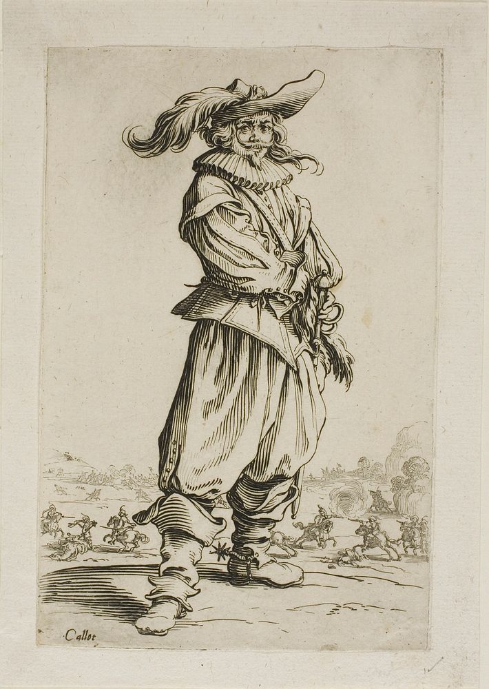 The Soldier with a Plumed Hat, plate three from La Noblesse by Jacques Callot