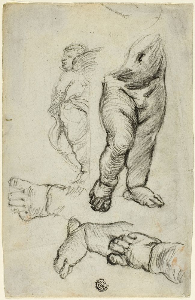 Sketches of Putti (recto); Study for Ornament (verso) by Alfred George Stevens