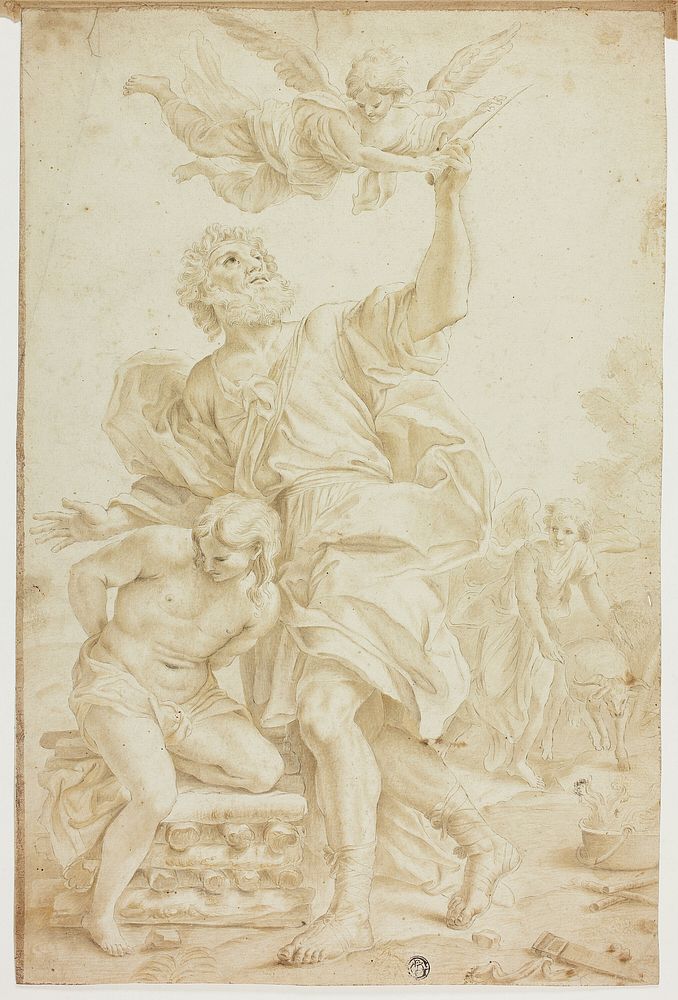Sacrifice of Isaac (recto); Figure Sketches (verso) by Domenico Piola