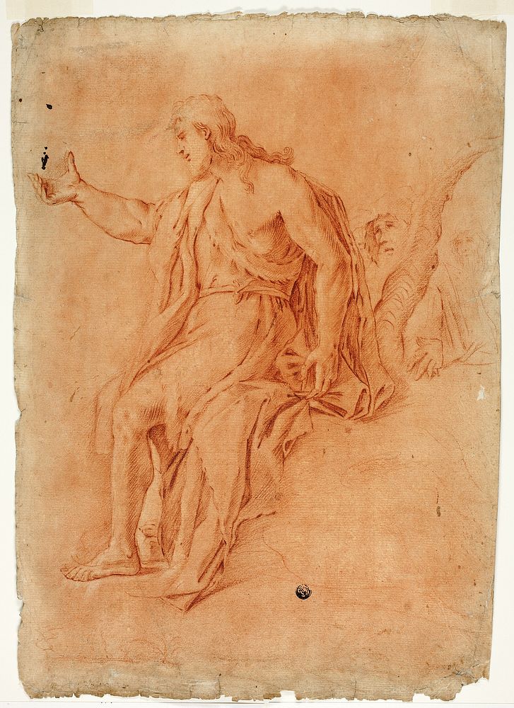 Saint John the Baptist Preaching (recto); Male Nude with Raised Arms and Sketches of Heads (verso) by Luca Giordano