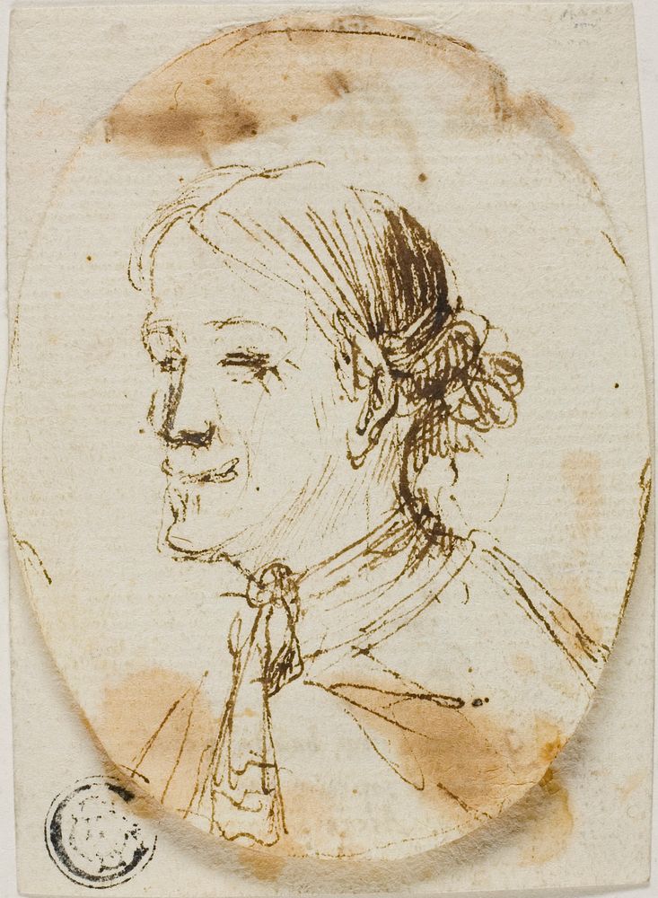 Portrait Bust of Man Wearing Cravat (recto); Sketch of Saddle (verso) by Stefano della Bella