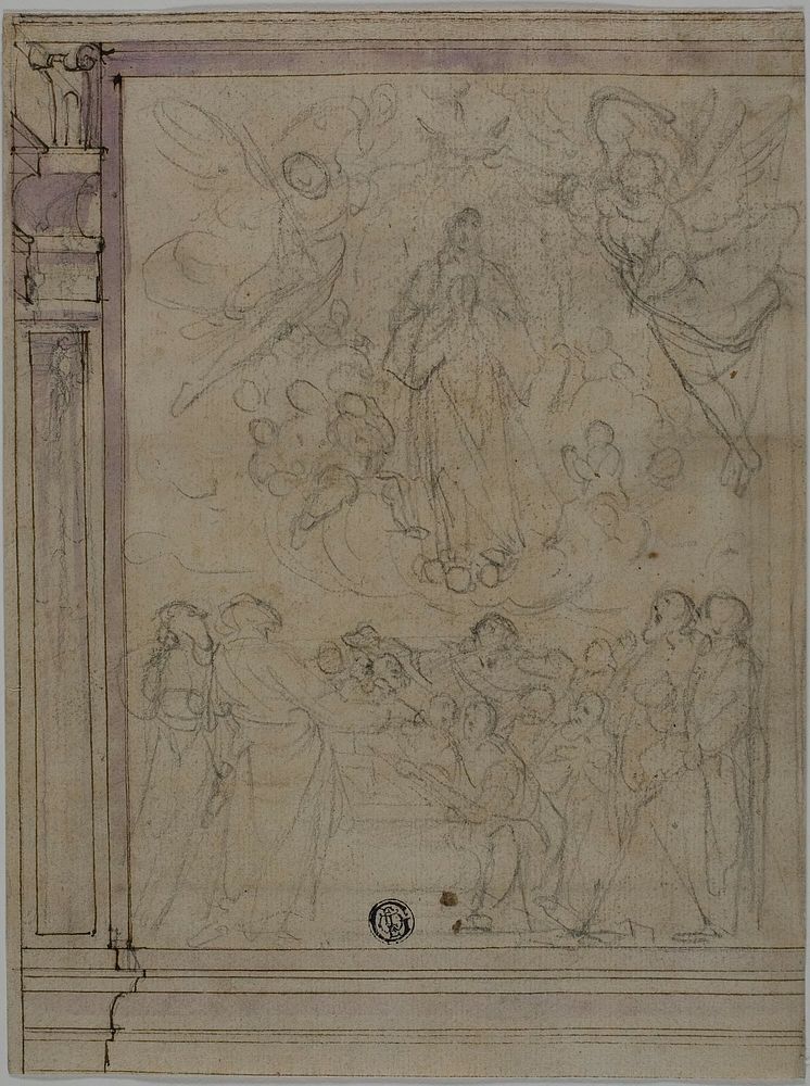 Assumption of the Virgin (recto); Sketches of Architectural Details (verso) by Unknown Florentine