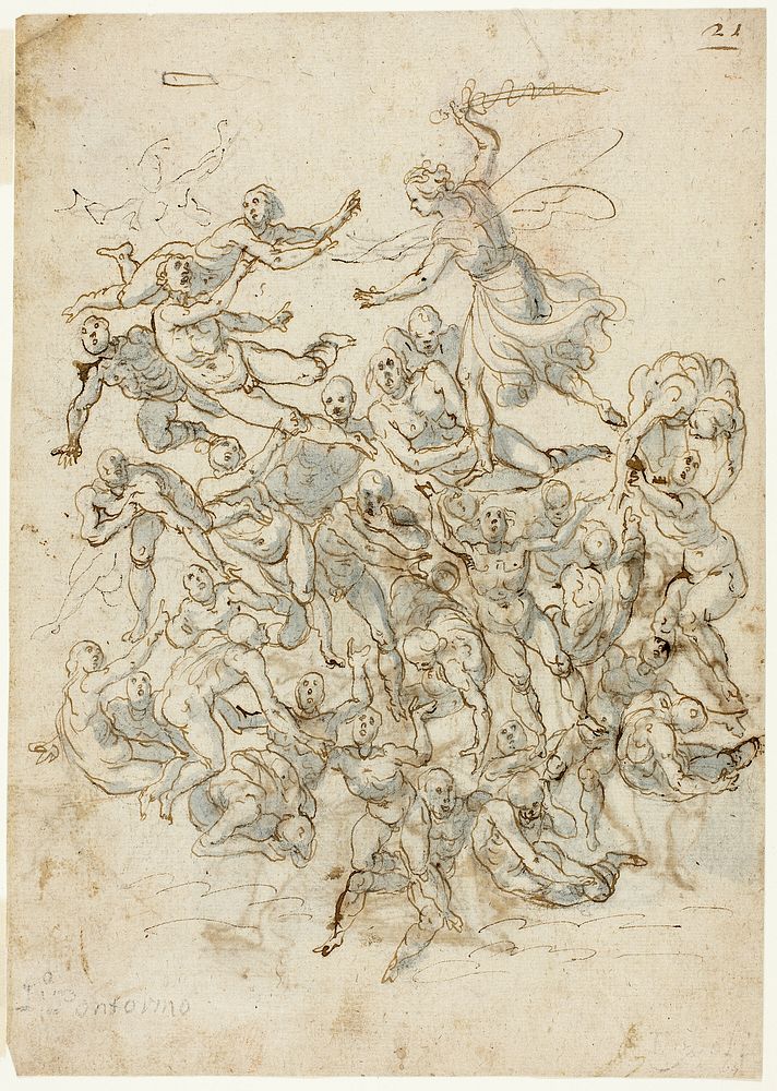 Fall of the Damned (recto); Sketches of Seated Saint John the Baptist (verso) by Circle of Cigoli