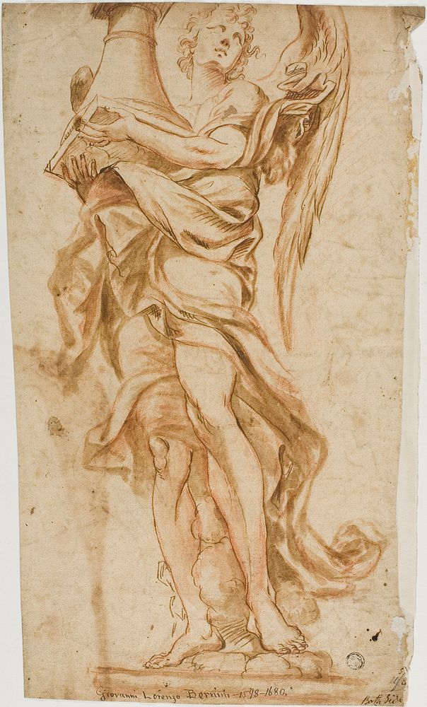Study after Bernini's Angel sculpture at Ponte Sant'Angelo (recto); Copy of Africa Group (verso) by Gian Lorenzo Bernini