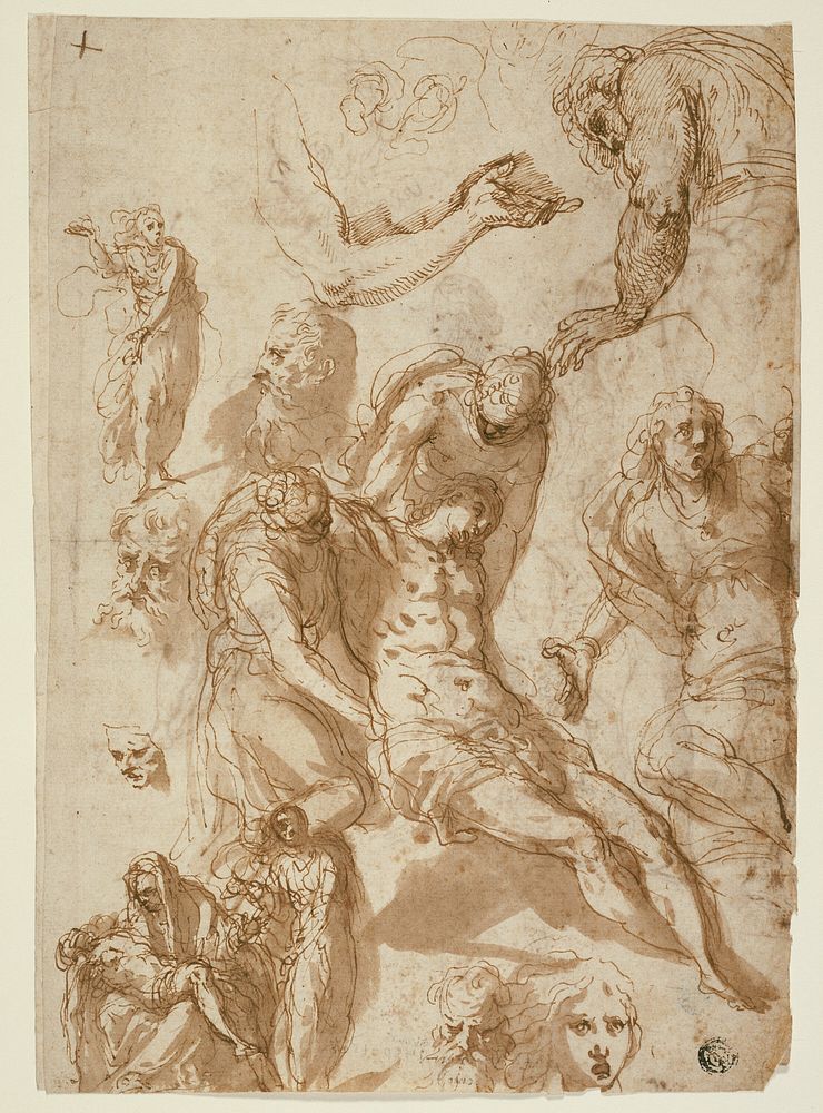 Sketches for a Lamentation and a Pietà, and of Various Figures, Heads, and an Arm (recto); Sketches of the Dead Christ, and…